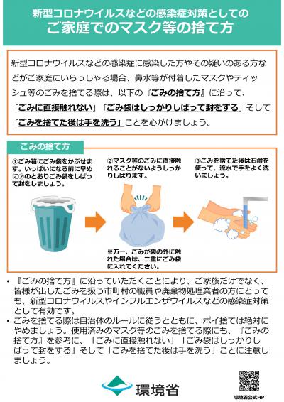 新型コロナウイルスなどの感染症対策としてのご家庭でのマスク等の捨て方（環境省）