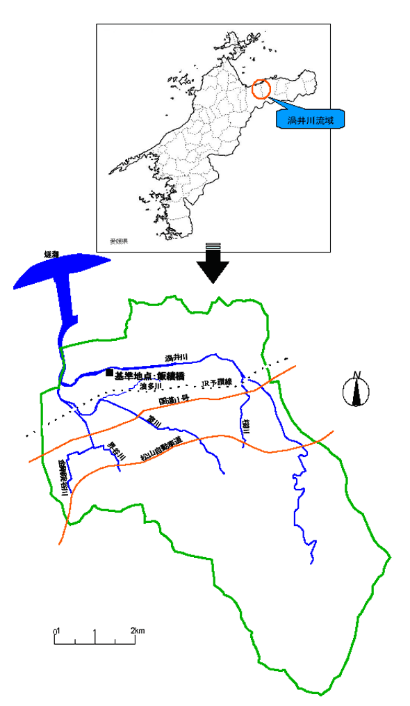 渦井川流域の図