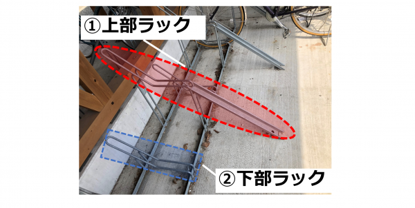 駐車場の上部ラックと下部ラックの写真