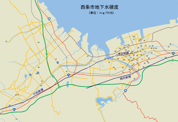 西条市内地下水硬度マップ