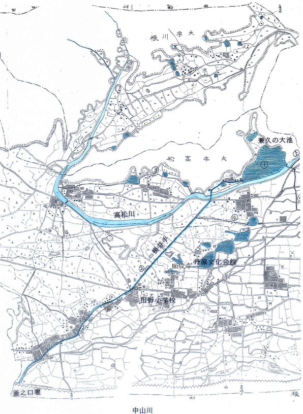 釜之口から「兼久の大池」までの水利図