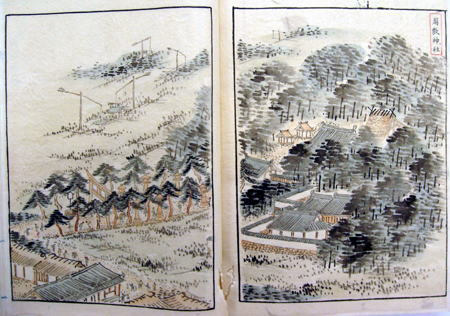 跳ね釣瓶（左上）　周敷（しゅう）神社（右）　周布（東予地区）の写真