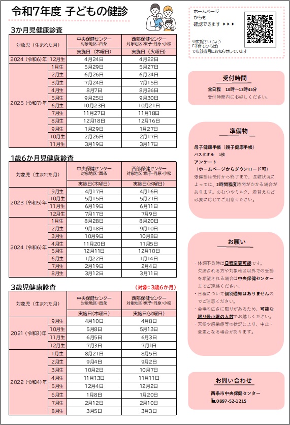 R7年度乳幼児健診日程